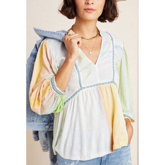 Bl-nk Renata Tie Dye embroidered Blouse Size XL watercolor pastel Top Flowey - Picture 7 of 9
